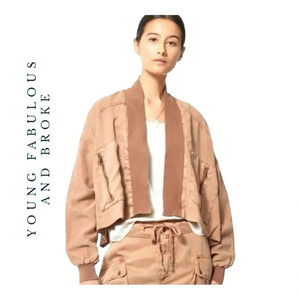 1445. YOUNG FABULOUS AND BROKE‎ FARA CONVERTIBLE CROPPED TANNER BOMBER JACKET